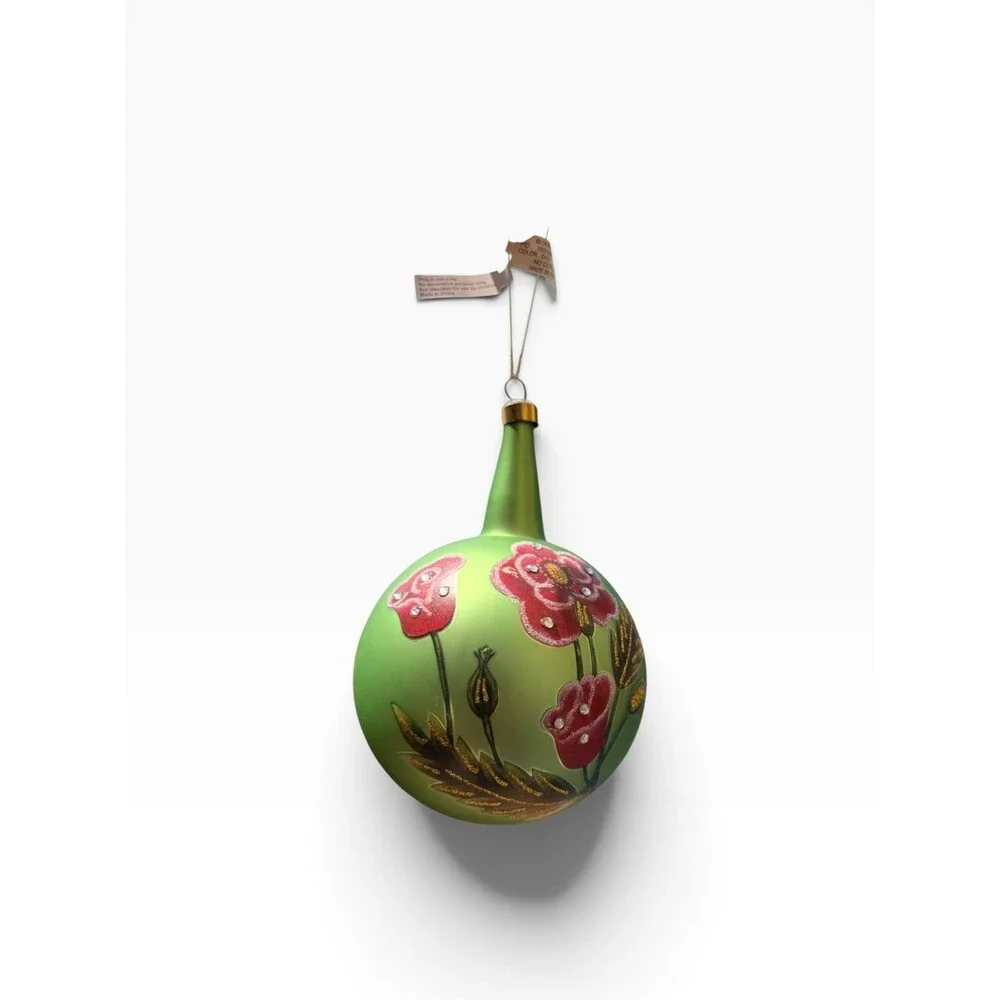New $42 Bloomingdale’s floral hand painted long neck Christmas ornament ball